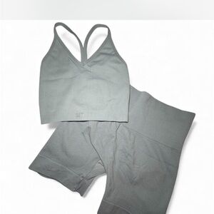 SET Active Gray Teal Green Bra + Shorts